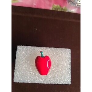 Vintage Jubilee Apple Brooch Tack Pin Enameled Gold Tone Signed